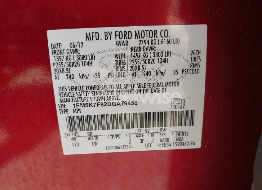 Photo 9 of 2013 Ford Explorer LIMITED (VIN 1FM5K7F82DGA79458)