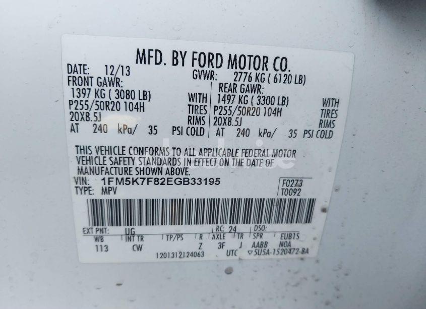 Photo 9 of 2014 Ford Explorer LIMITED (VIN 1FM5K7F82EGB33195)