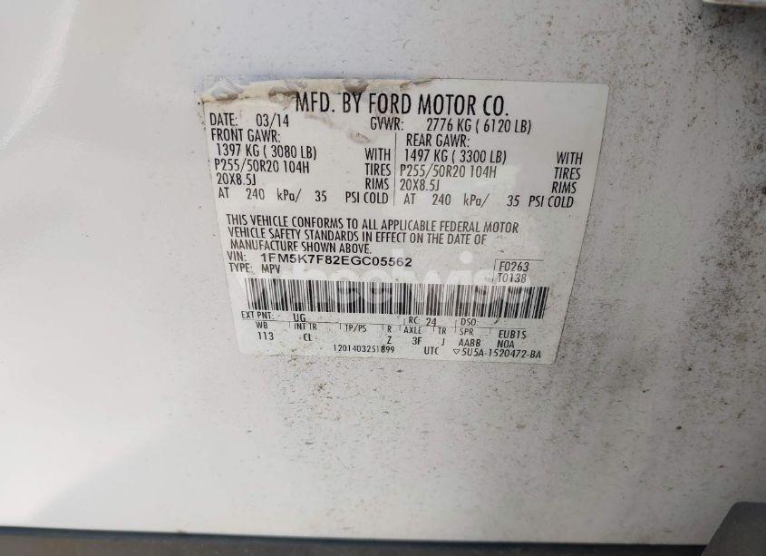 Photo 9 of 2014 Ford Explorer LIMITED (VIN 1FM5K7F82EGC05562)