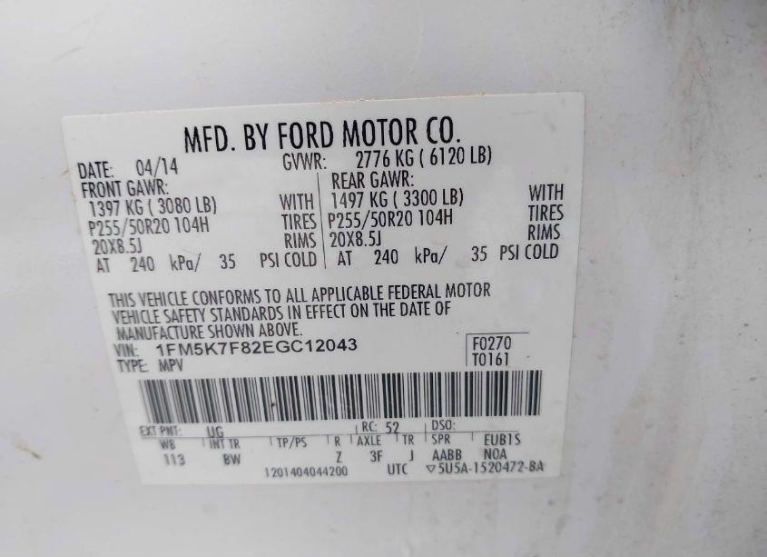 Photo 9 of 2014 Ford Explorer LIMITED (VIN 1FM5K7F82EGC12043)