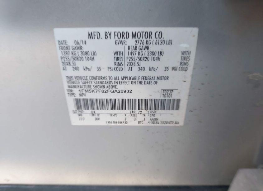 Photo 9 of 2015 Ford Explorer LIMITED (VIN 1FM5K7F82FGA20932)