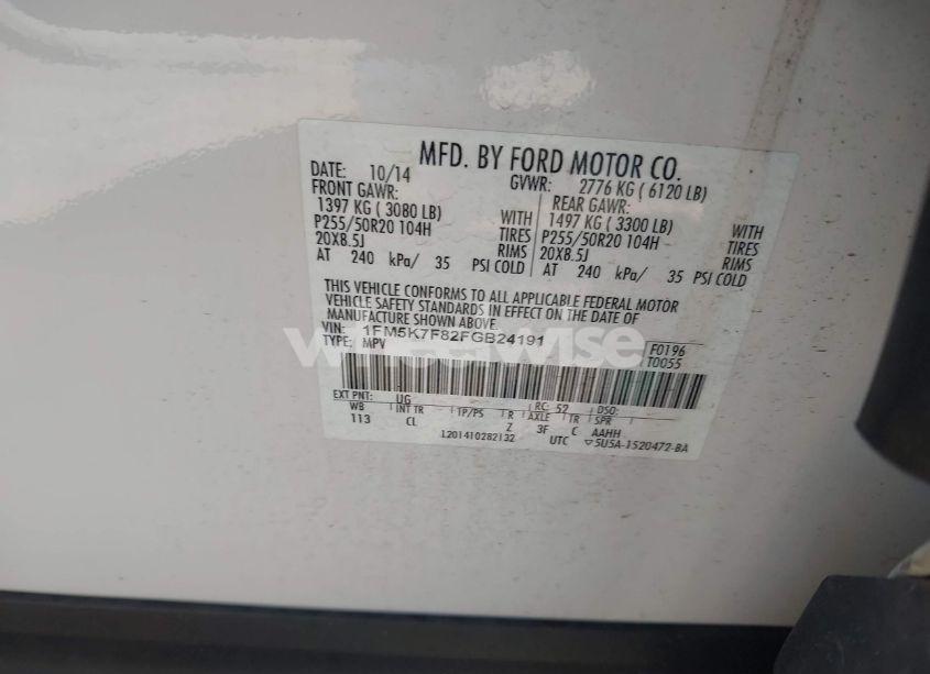 Photo 9 of 2015 Ford Explorer LIMITED (VIN 1FM5K7F82FGB24191)