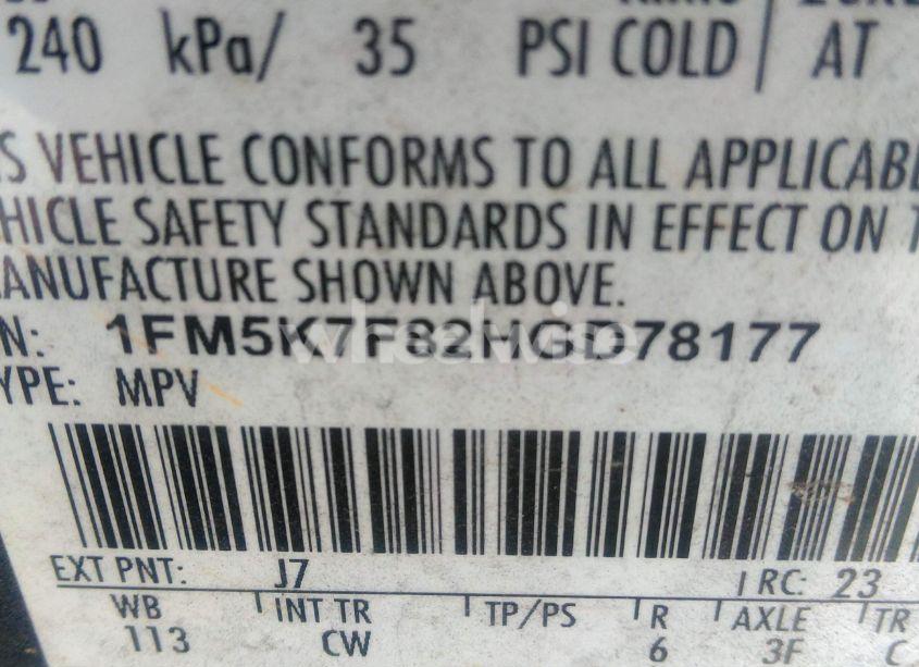 Photo 9 of 2017 Ford Explorer LIMITED (VIN 1FM5K7F82HGD78177)