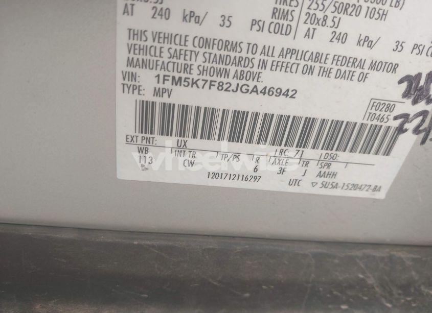 Photo 9 of 2018 Ford Explorer LIMITED (VIN 1FM5K7F82JGA46942)