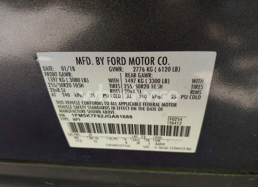 Photo 9 of 2018 Ford Explorer LIMITED (VIN 1FM5K7F82JGA81688)