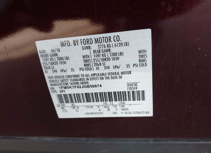 Photo 9 of 2018 Ford Explorer LIMITED (VIN 1FM5K7F82JGB56874)