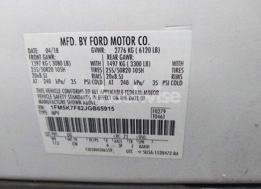 Photo 9 of 2018 Ford Explorer LIMITED (VIN 1FM5K7F82JGB65915)