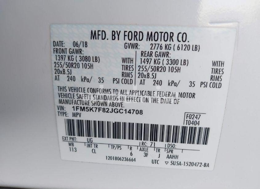 Photo 9 of 2018 Ford Explorer LIMITED (VIN 1FM5K7F82JGC14708)