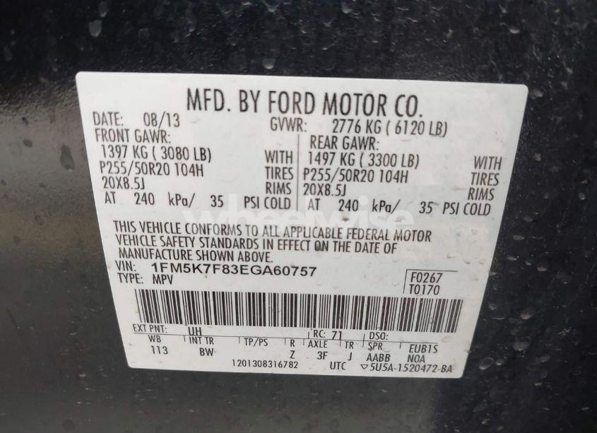 Photo 9 of 2014 Ford Explorer LIMITED (VIN 1FM5K7F83EGA60757)