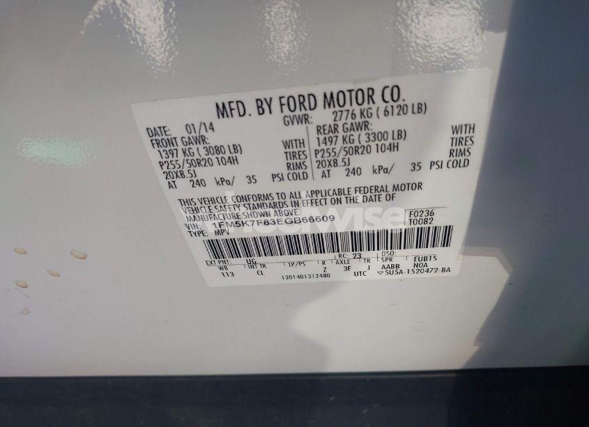 Photo 9 of 2014 Ford Explorer LIMITED (VIN 1FM5K7F83EGB66609)