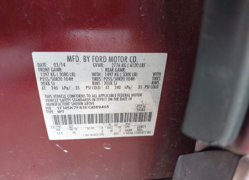 Photo 9 of 2014 Ford Explorer LIMITED (VIN 1FM5K7F83EGB89405)