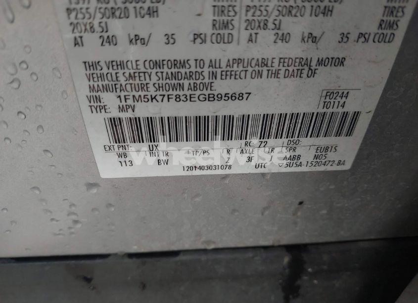 Photo 9 of 2014 Ford Explorer LIMITED (VIN 1FM5K7F83EGB95687)