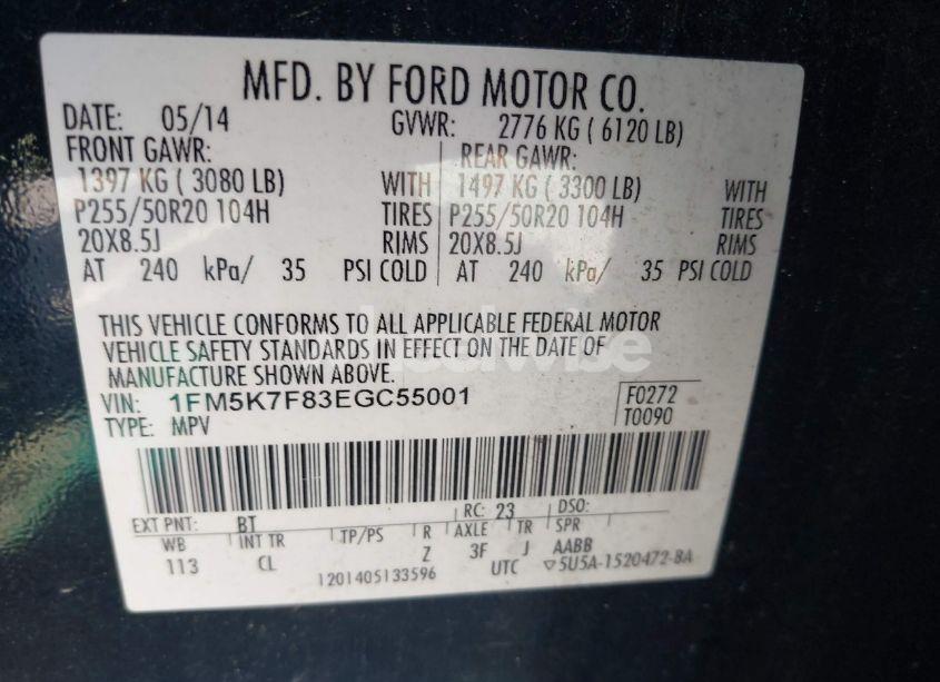 Photo 9 of 2014 Ford Explorer LIMITED (VIN 1FM5K7F83EGC55001)