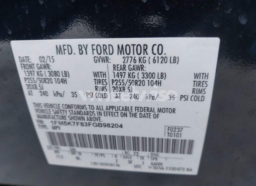 Photo 9 of 2015 Ford Explorer LIMITED (VIN 1FM5K7F83FGB98204)