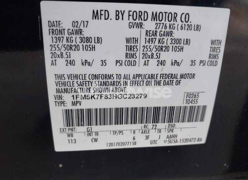 Photo 9 of 2017 Ford Explorer LIMITED (VIN 1FM5K7F83HGC23279)