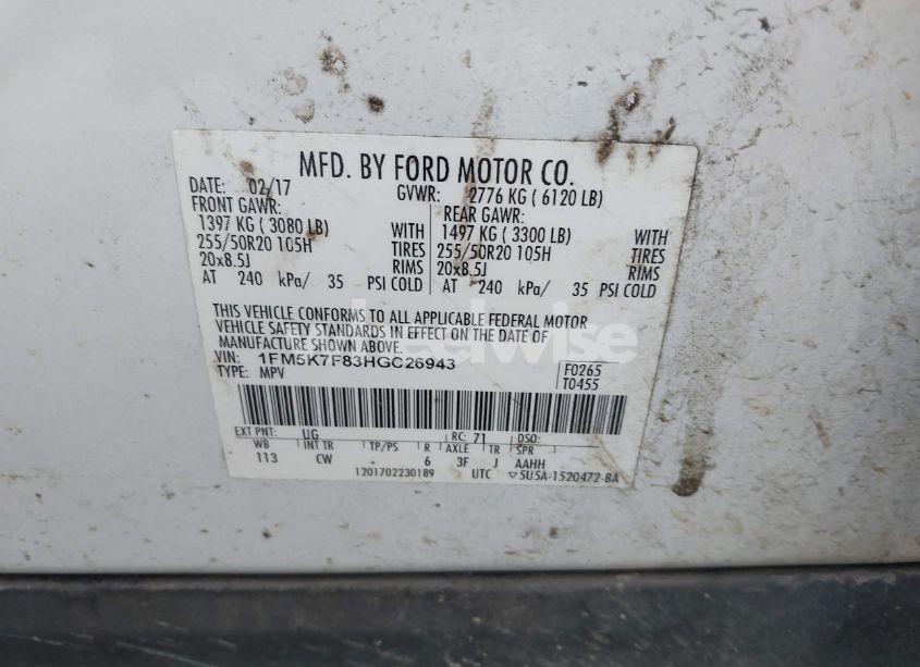 Photo 9 of 2017 Ford Explorer LIMITED (VIN 1FM5K7F83HGC26943)