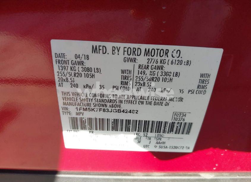 Photo 9 of 2018 Ford Explorer LIMITED (VIN 1FM5K7F83JGB42482)