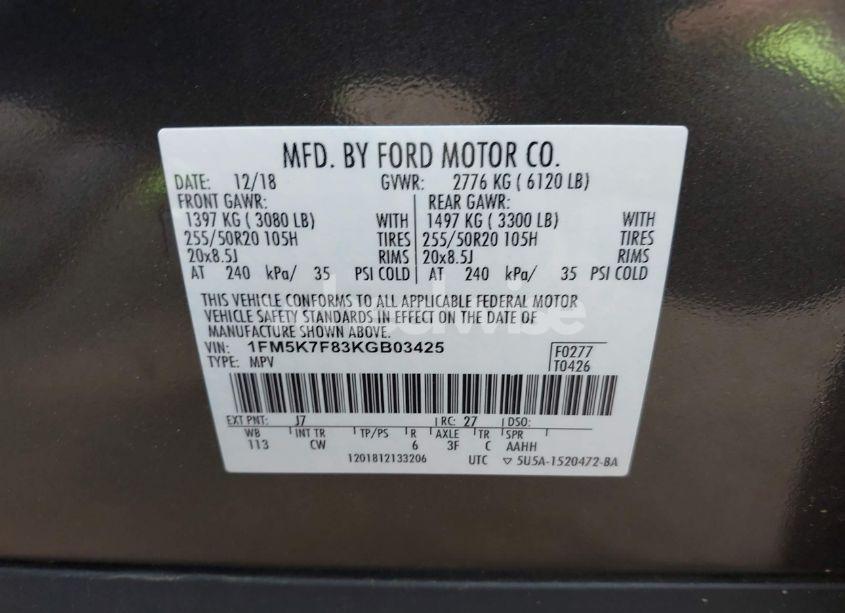 Photo 9 of 2019 Ford Explorer LIMITED (VIN 1FM5K7F83KGB03425)