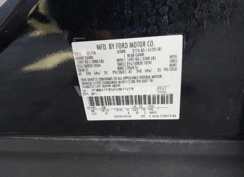 Photo 9 of 2019 Ford Explorer LIMITED (VIN 1FM5K7F83KGB11279)