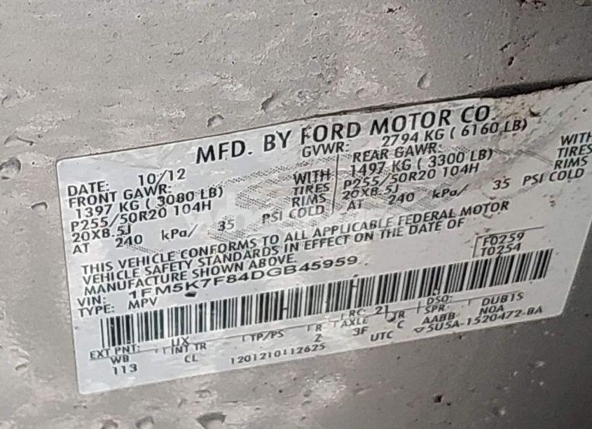 Photo 9 of 2013 Ford Explorer LIMITED (VIN 1FM5K7F84DGB45959)