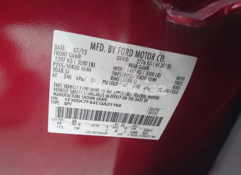 Photo 9 of 2014 Ford Explorer LIMITED (VIN 1FM5K7F84EGA31168)