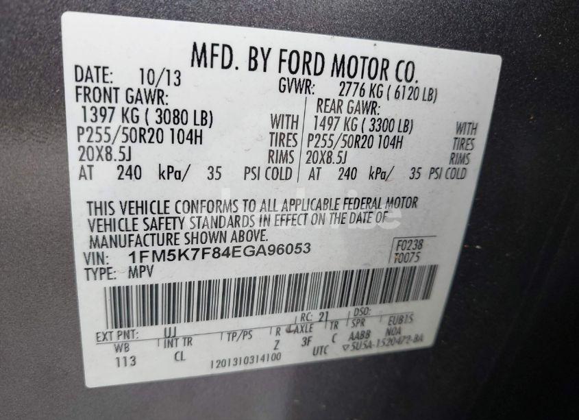 Photo 9 of 2014 Ford Explorer LIMITED (VIN 1FM5K7F84EGA96053)