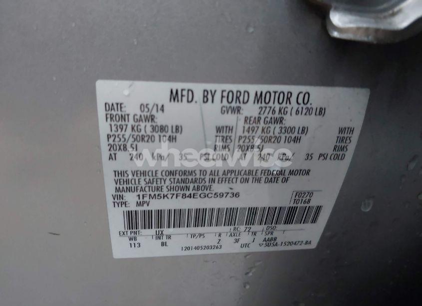 Photo 9 of 2014 Ford Explorer LIMITED (VIN 1FM5K7F84EGC59736)