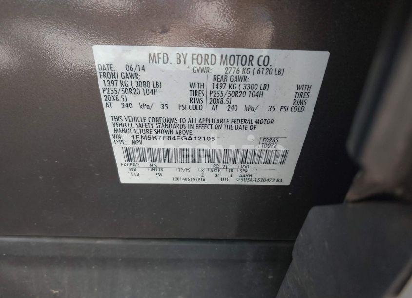 Photo 9 of 2015 Ford Explorer LIMITED (VIN 1FM5K7F84FGA12105)