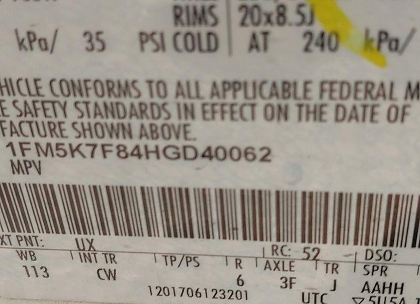 Photo 9 of 2017 Ford Explorer LIMITED (VIN 1FM5K7F84HGD40062)