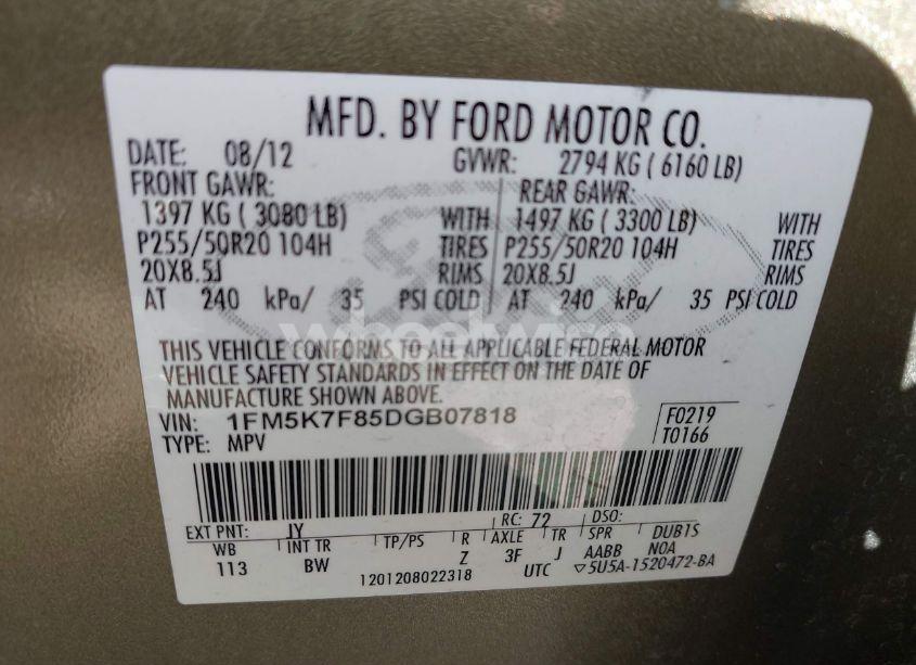Photo 9 of 2013 Ford Explorer LIMITED (VIN 1FM5K7F85DGB07818)