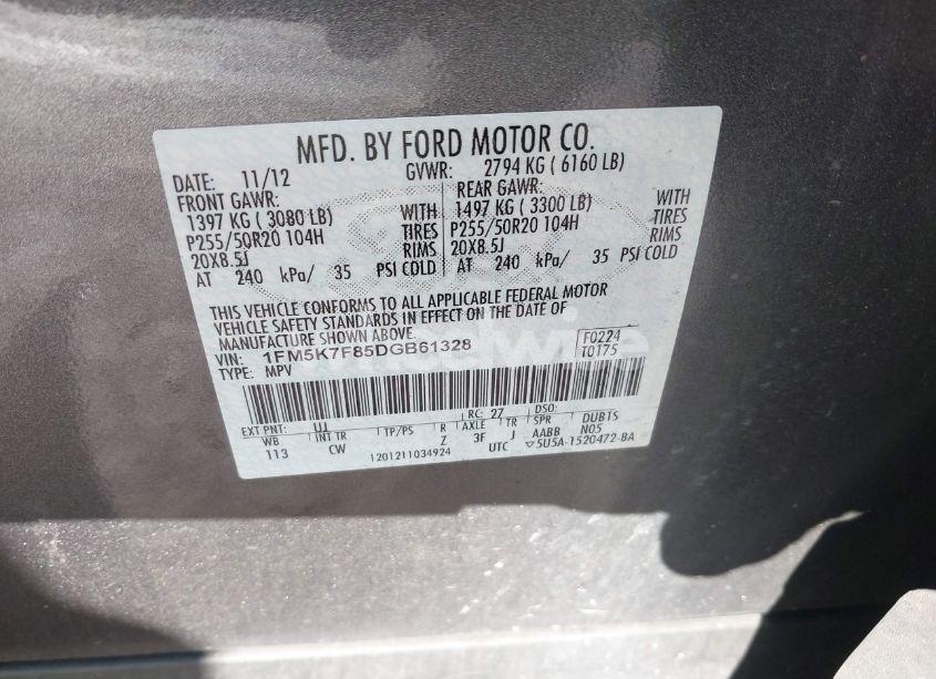 Photo 9 of 2013 Ford Explorer LIMITED (VIN 1FM5K7F85DGB61328)