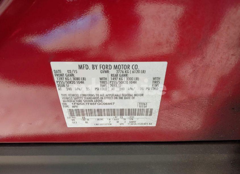 Photo 9 of 2015 Ford Explorer LIMITED (VIN 1FM5K7F85FGC06867)