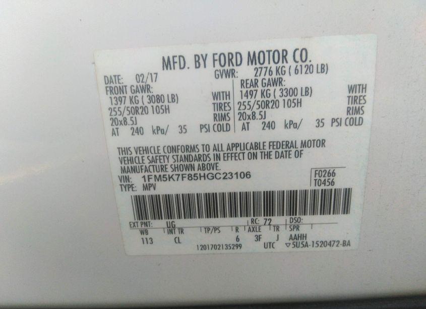 Photo 9 of 2017 Ford Explorer LIMITED (VIN 1FM5K7F85HGC23106)