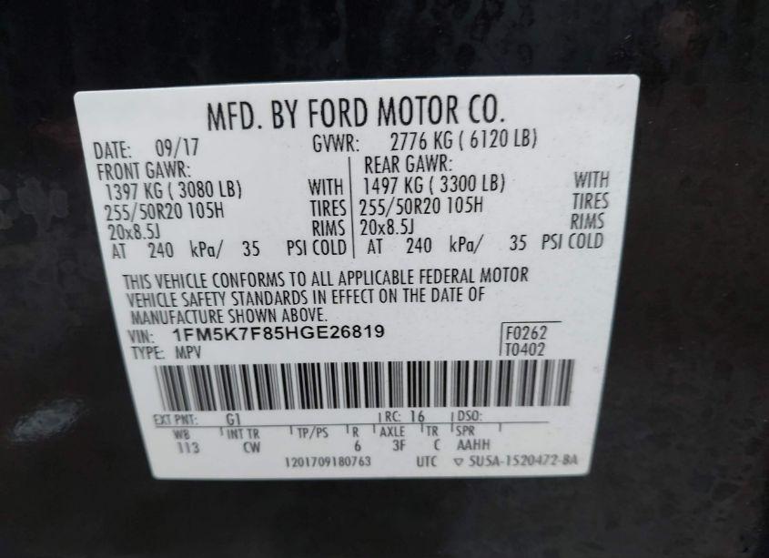 Photo 9 of 2017 Ford Explorer LIMITED (VIN 1FM5K7F85HGE26819)