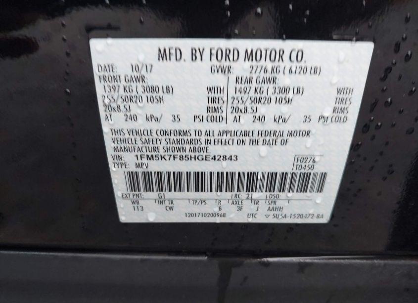 Photo 9 of 2017 Ford Explorer LIMITED (VIN 1FM5K7F85HGE42843)