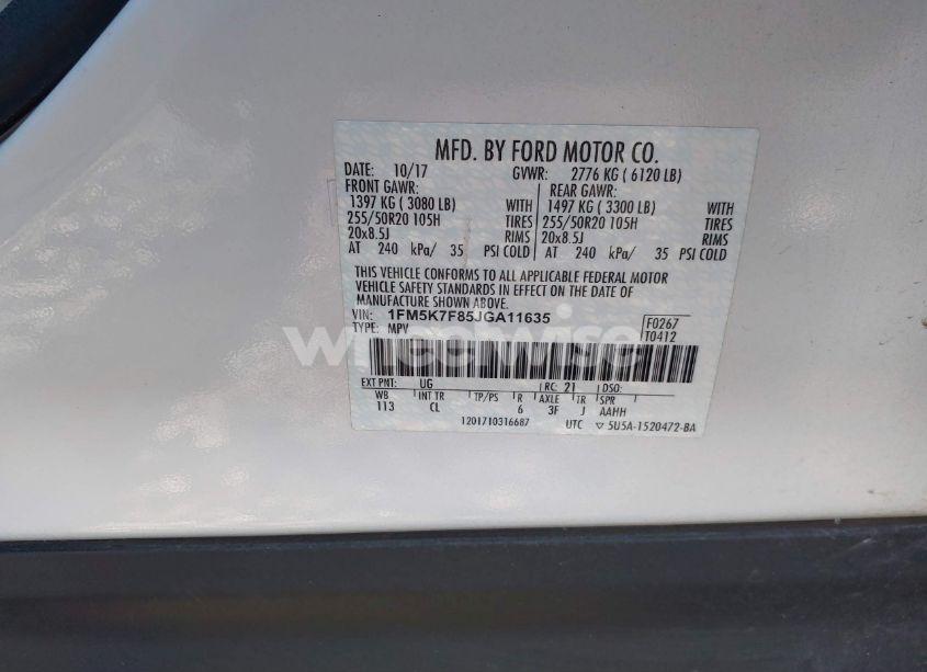 Photo 9 of 2018 Ford Explorer LIMITED (VIN 1FM5K7F85JGA11635)