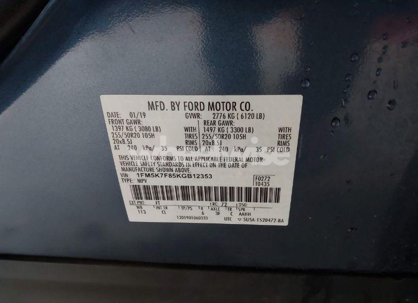 Photo 9 of 2019 Ford Explorer LIMITED (VIN 1FM5K7F85KGB12353)