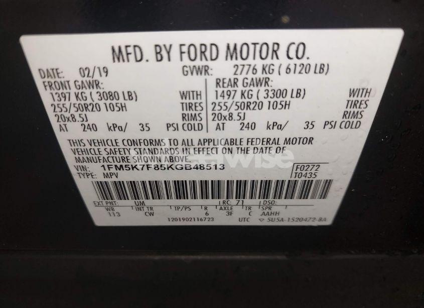 Photo 9 of 2019 Ford Explorer LIMITED (VIN 1FM5K7F85KGB48513)