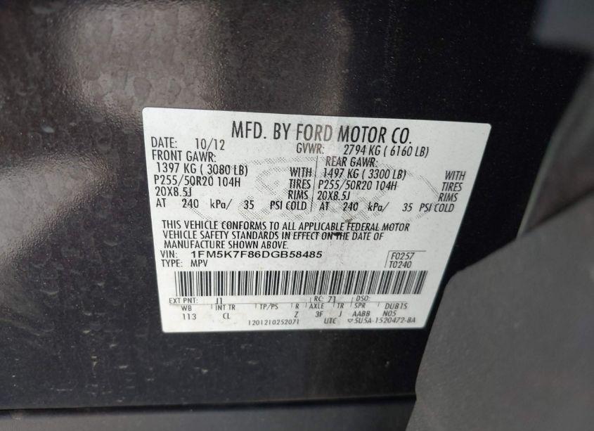 Photo 9 of 2013 Ford Explorer LIMITED (VIN 1FM5K7F86DGB58485)