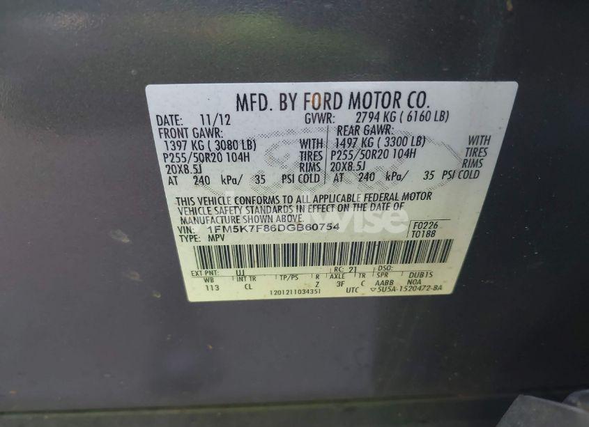 Photo 9 of 2013 Ford Explorer LIMITED (VIN 1FM5K7F86DGB60754)