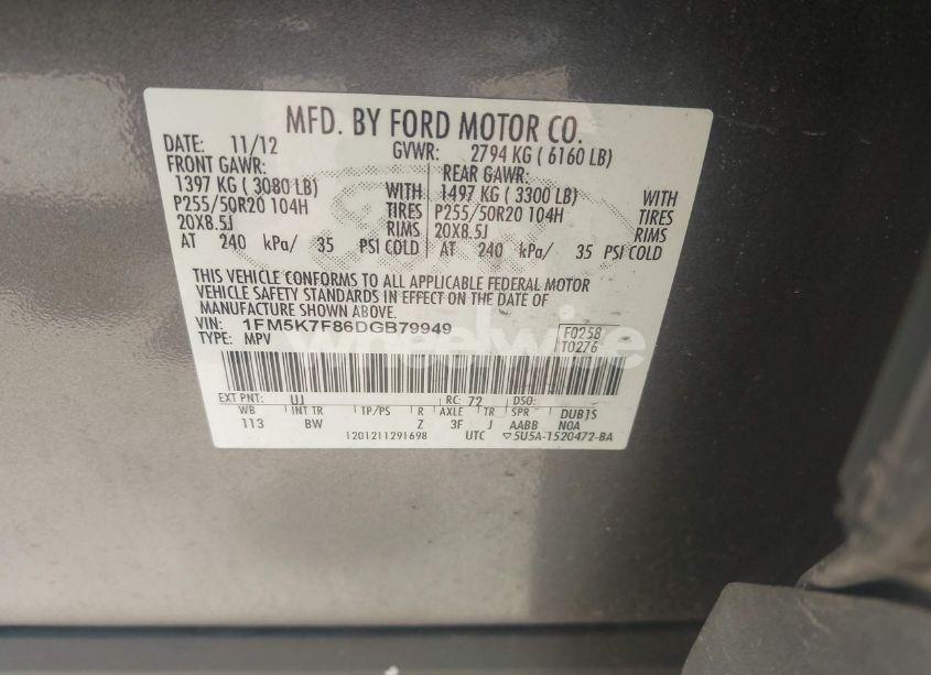 Photo 9 of 2013 Ford Explorer LIMITED (VIN 1FM5K7F86DGB79949)