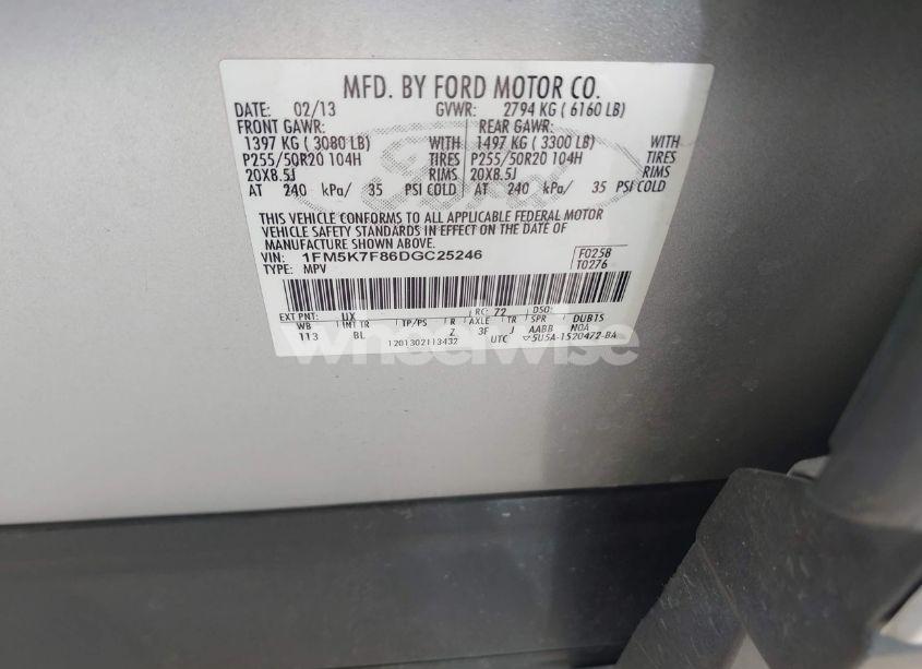 Photo 9 of 2013 Ford Explorer LIMITED (VIN 1FM5K7F86DGC25246)