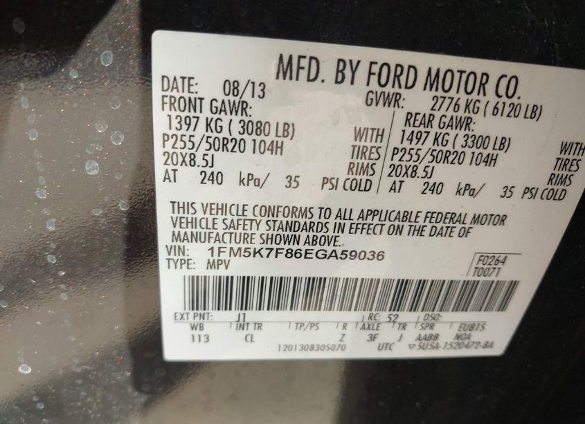 Photo 9 of 2014 Ford Explorer LIMITED (VIN 1FM5K7F86EGA59036)