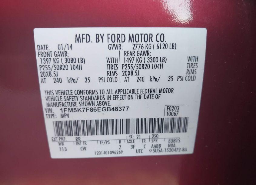 Photo 9 of 2014 Ford Explorer LIMITED (VIN 1FM5K7F86EGB48377)