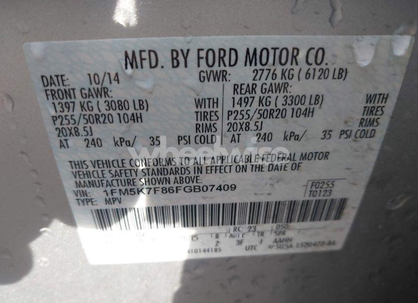 Photo 9 of 2015 Ford Explorer LIMITED (VIN 1FM5K7F86FGB07409)