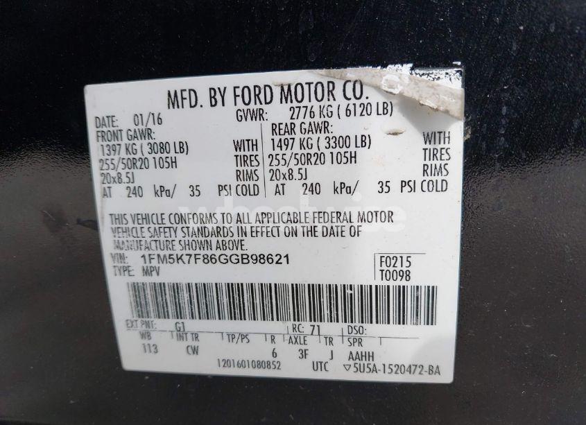 Photo 9 of 2016 Ford Explorer LIMITED (VIN 1FM5K7F86GGB98621)