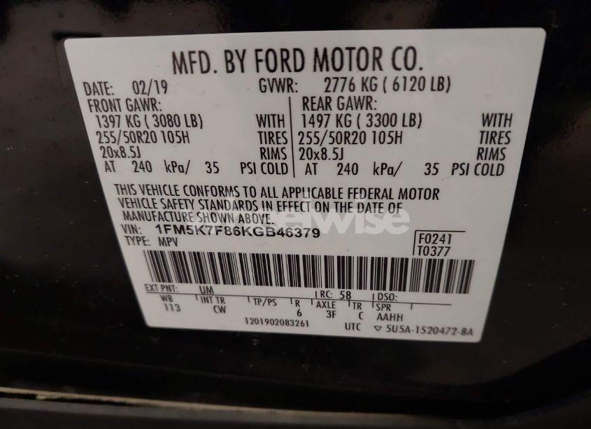 Photo 9 of 2019 Ford Explorer LIMITED (VIN 1FM5K7F86KGB46379)