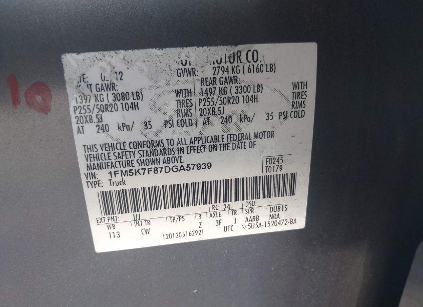 Photo 9 of 2013 Ford Explorer LIMITED (VIN 1FM5K7F87DGA57939)