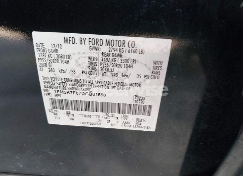 Photo 9 of 2013 Ford Explorer LIMITED (VIN 1FM5K7F87DGB81550)