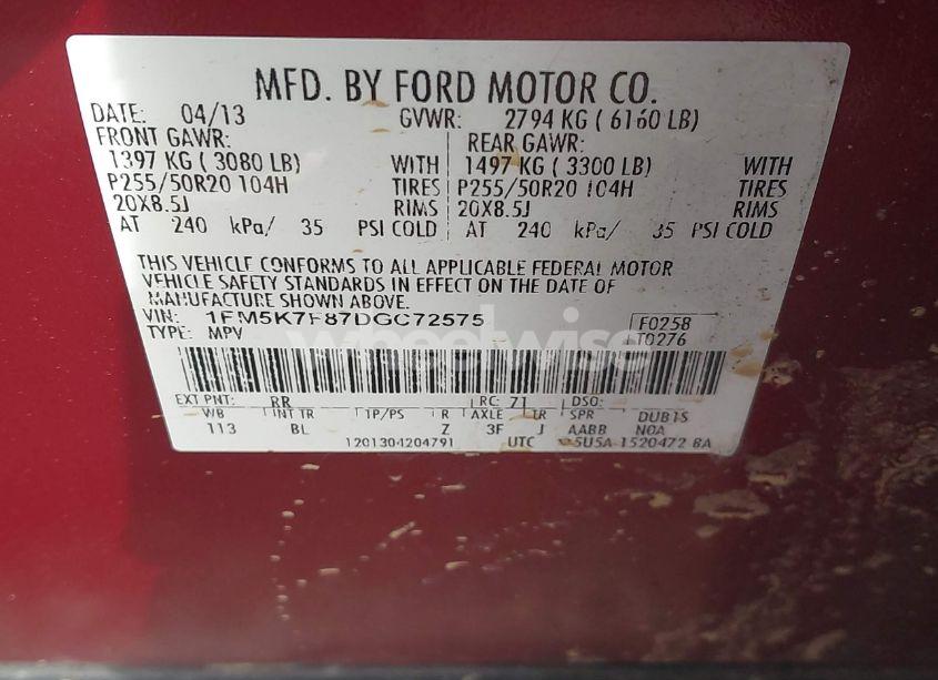 Photo 9 of 2013 Ford Explorer LIMITED (VIN 1FM5K7F87DGC72575)